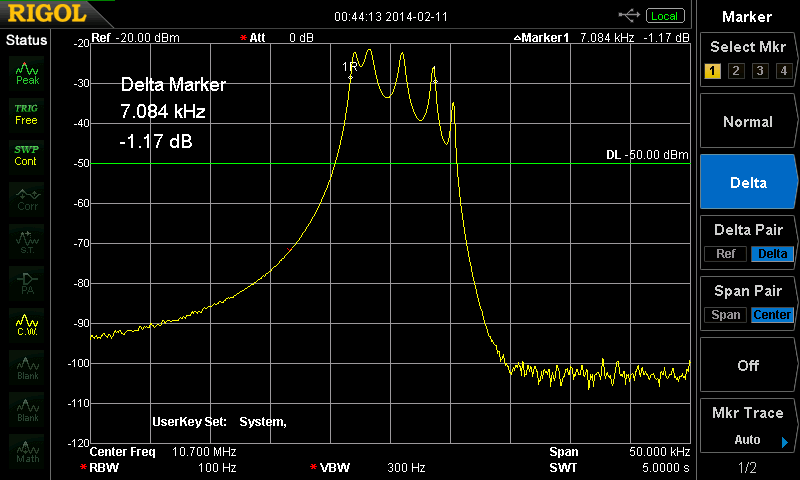 測定結果(中心周波数12.000MHz,スパン50kHz)