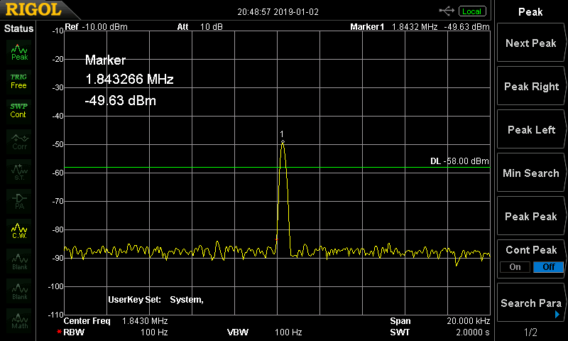 計測結果(中心周波数1.843MHz,スパン幅20kHz)