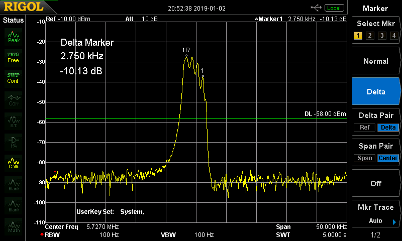 計測結果(中心周波数5.727MHz,スパン幅50kHz)